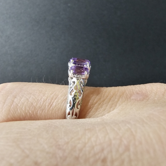 Genuine Amethyst Platinum over 925 Ring Size 8 - Picture 10 of 15